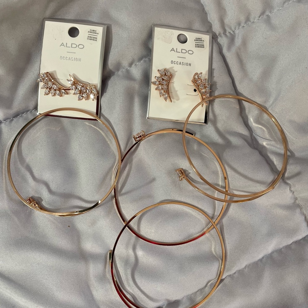 Rose Gold Aldo Earrings and Bracelet/Bangle with “diamonds”